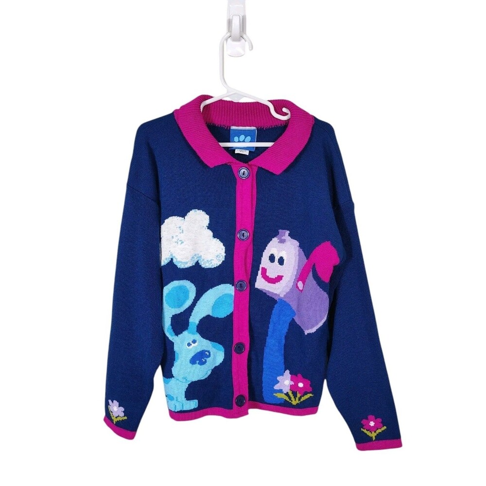 Vintage Y2K Girls Blue's Clues Cartoon Cardigan Sweater Size L 6X Nickelodeon
